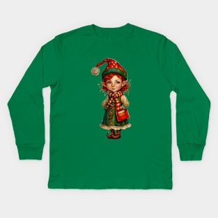 Cute Redhead Christmas Elf Kids Long Sleeve T-Shirt